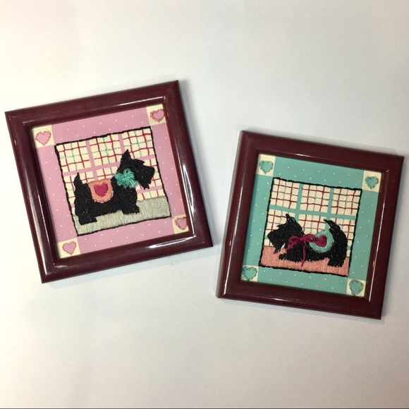 Vintage Other - Vintage Scottie Needlepoint Framed Picture Decor